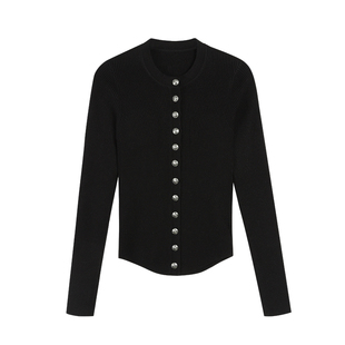 pusumede 灵感繆斯 黑色长袖针织开衫女修身内搭打底衫气质上衣