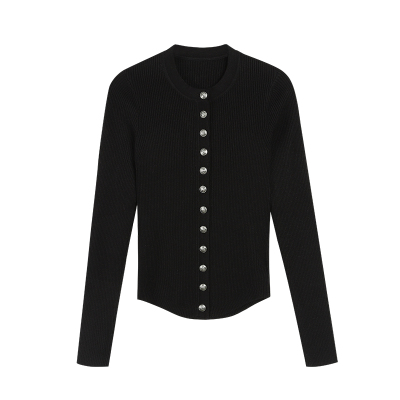 黑色长袖针织开衫女打底衫上衣