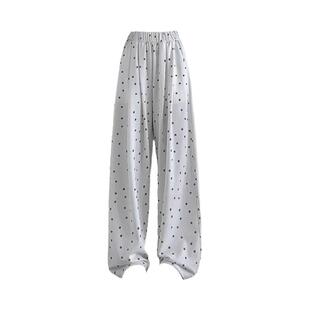 韩系白灰色碎花运动裤子女秋季大码胖mm高腰显瘦慵懒休闲阔腿卫裤