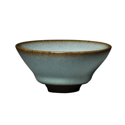 台湾张书曜汝窑斗笠茶杯青瓷水墨