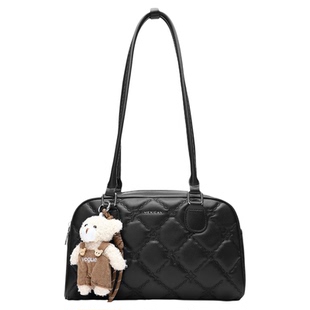 稻草人包包女新款单肩包秋冬菱格保龄球包百搭气质淑女托特包女包