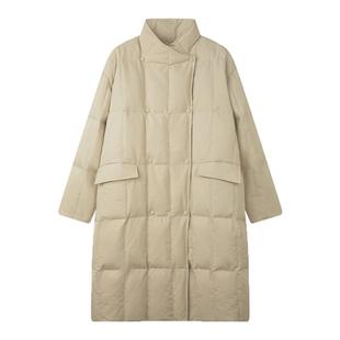 solighter 轻盈零压感斜门襟双排扣长款羽绒服女冬季立领面包服