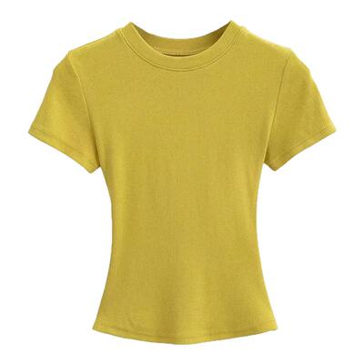 LAPINKY欧美正肩小圆领短袖修身显瘦高弹性紧身遮肉辣妹上衣女夏