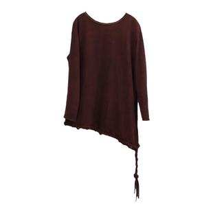 InchLim 复古文艺套头圆领卷边串珠编织宽松T恤 春夏棉麻上衣