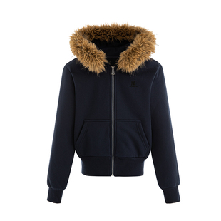 King Prince连帽可拆卸貉子毛领宽松韩系拉链卫衣显瘦开衫外套潮