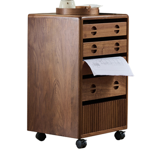 北美黑胡桃木窄柜立柜可移动小斗柜家用实木文件柜书桌下储物柜子