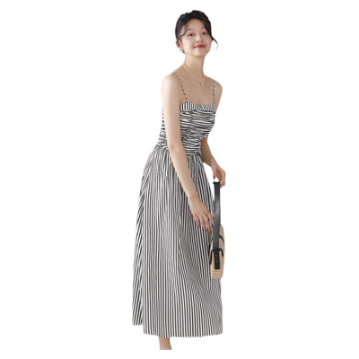 修身一字领onemore吊带抹胸长裙