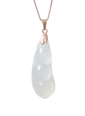 白玉髓玫瑰金彩银锁骨四季豆吊坠