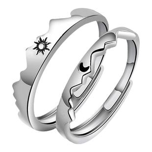 海誓山盟戒指女S925纯银开口实心男士情侣对戒刻字个性送女友饰品