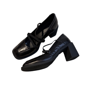 羊皮版~复古风真皮玛丽珍鞋女一字带粗跟方头高跟鞋通勤百搭单鞋