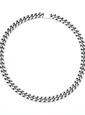 钛钢双面拉丝磨砂男女刻字古巴链