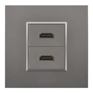 86型墙壁暗装多媒体双口hdmi面板灰色两位4K视频高清线HDMI插座