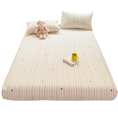 北欧简约条纹秋冬纯棉加厚磨毛床笠单件100全棉床垫保护套保暖1.5