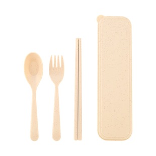 小麦秸秆餐具三件套学生上班族户外短款便携餐具叉子勺子筷子套装