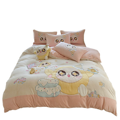 卡通可爱蛋仔派对牛奶绒四件套女