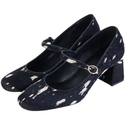 IORE原创黑白泼墨马毛玛丽珍单鞋