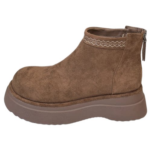 小个子厚底增高勃肯靴女2025秋冬新款小众复古大头英伦切尔西短靴