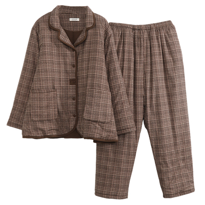 加绒加厚保暖三层夹棉睡衣冬季