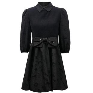 Vero Moda奥莱连衣裙子秋冬清仓假两件拼接针织蝴蝶结水钻短裙女