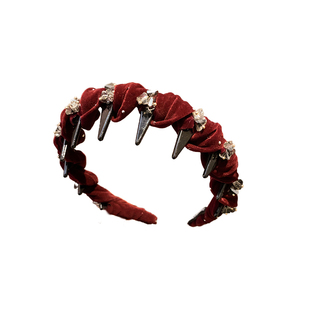 复古酒红色丝绒水钻带齿发箍女高级感气质新年头饰洗脸高颅顶头箍