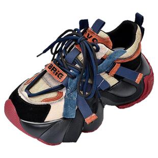 四起哥2026春秋新款轻奢磨砂牛皮休闲运动鞋女真皮软底老爹鞋女鞋