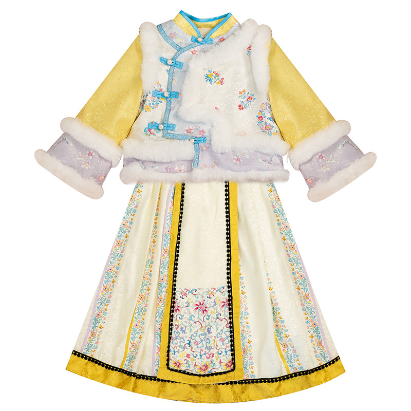 格格服女童冬装拜年服秋冬加厚儿童古装冬季汉服国风满族过年服装