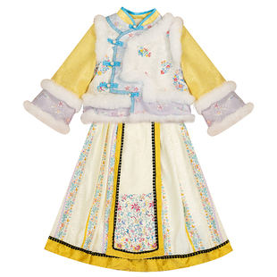 格格服女童冬装拜年服秋冬加厚儿童古装冬季汉服国风满族过年服装