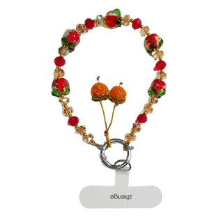 手机链串珠挂件女大橘大利柿子水晶独特超好看轻奢小众精致高级感手腕绳短户外旅游行防丢摔套壳手机挂绳新款