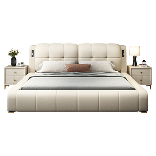 意式轻奢真皮床1.8米主卧大床现代简约高端双人床2.2米软包婚床