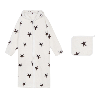 星星印花连帽珊瑚绒睡袍家居服冬