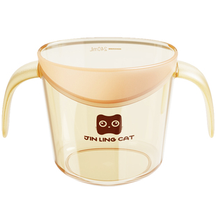 金领猫宝宝喝水敞口杯家用PPSU食品级硅胶鹰嘴儿童学饮直饮斜口杯