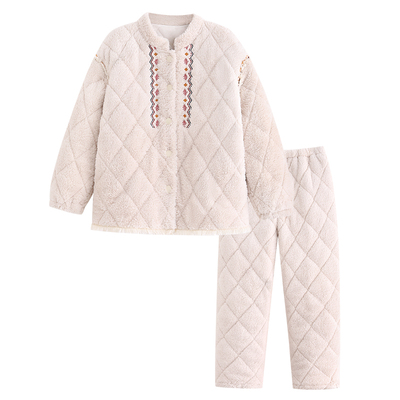 睡衣女冬季珊瑚绒三层夹棉中国风