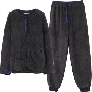 朵朵可可冬季睡衣男撞色珊瑚绒套头长袖长裤家居服套装