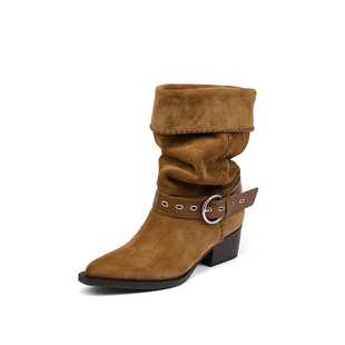 白鹿钟楚曦同款|BREADTREE面包树骑士靴褶皱西部堆堆靴长期主义