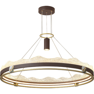 宋式美学新中式餐厅吊灯圆形带射灯中国风客厅书房茶室餐饮包间灯