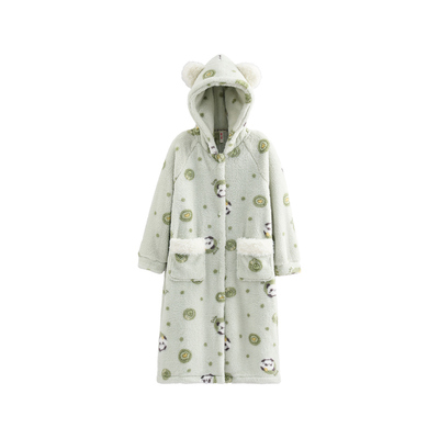 芬腾珊瑚绒睡袍女秋冬季连帽睡衣