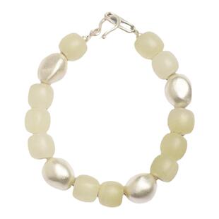 重生/天然青玉老型珠和田玉990足银手串新中式禅意首饰侘寂极简女