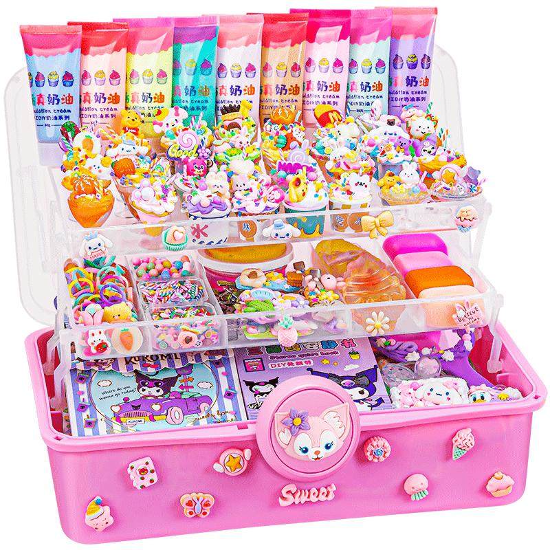 奶油胶咕卡套装全套儿童手工diy玩具材料水晶泥冰淇淋杯捏捏乐黏土甜品杯果冻蜡女孩礼物手帐贴纸流沙砖发夹