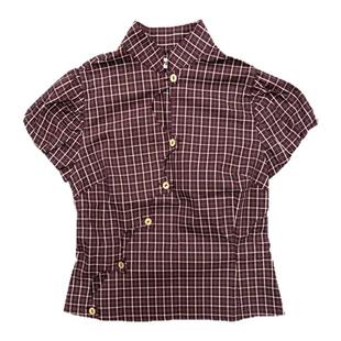 TROPICEYE 25原创新中式立领格纹泡泡衬衫短款短袖修身显瘦上衣