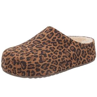 EBLAN/伊伴厚底增高豹纹勃肯半拖鞋女外穿2025秋冬新款加绒包头拖