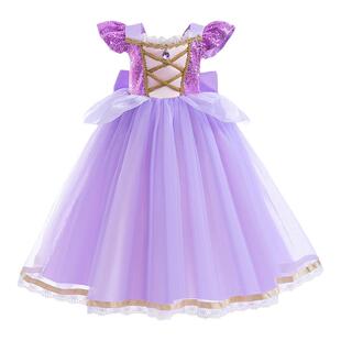 新品灰姑娘女童公主裙拼接网纱Cinderella冰雪奇缘爱莎儿童连衣裙