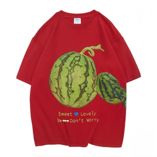 物理少年水果系列「吃瓜t」西瓜店员夏季宽松透气休闲圆领短袖T恤