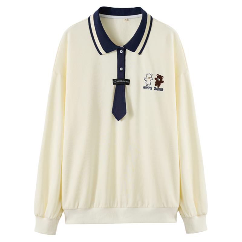 宽松学院风撞色拼接卫衣polo领