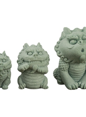 谜亦青砂石麒麟摆件鱼缸造景花盆