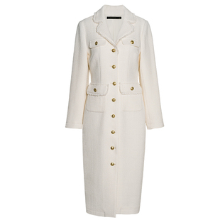 罗衣法式肌理感白色连衣裙秋冬小香风长袖修身职场佳人裙子13035