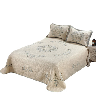 外贸绣花床单纯棉绗缝被三件套榻榻米床盖床罩单件超大3米炕单厚