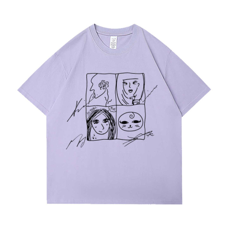 aespa综艺aesParty周边衣服同款短袖T恤纯棉自制浅紫色印花上衣
