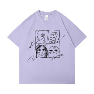 aespa综艺aesParty周边衣服同款短袖T恤纯棉自制浅紫色印花上衣