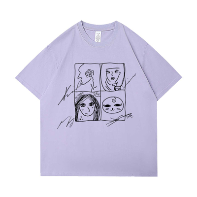 aespa综艺aesParty周边衣服同款短袖T恤纯棉自制浅紫色印花上衣