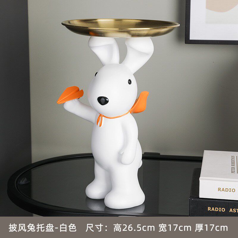 树脂披风兔工艺品家居玄关创意手工装饰品萌托盘兔工厂摆件直销